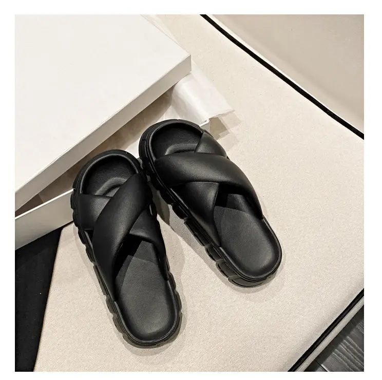 Thick-soled slippers women's Korean-style Instagram-style flat cross-strap indoor fashionable EVA soft-soled casual sandals and slippers — feature 38