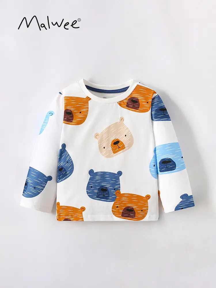 Mawlee Boys T-Shirt White Blue Print Round Neck Long Sleeve - Image 3