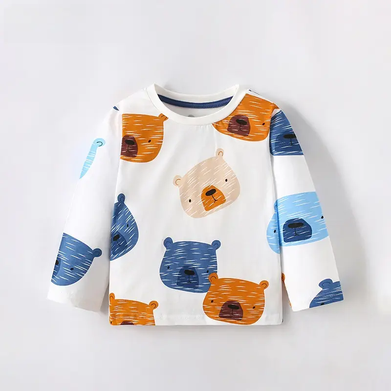 Mawlee Boys T-Shirt White Blue Print Round Neck Long Sleeve - Image 2