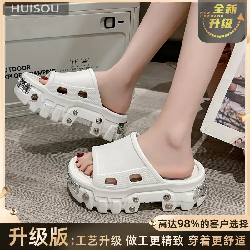 Punk style rivet hole shoes women's summer outdoor wear small height platform Paris eva non-slip deodorant sandals