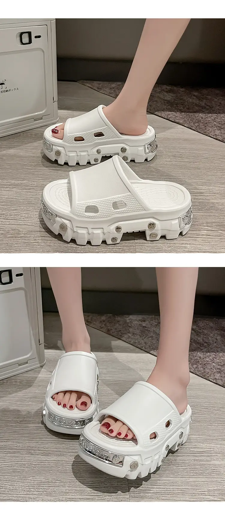 Punk style rivet hole shoes women's summer outdoor wear small height platform Paris eva non-slip deodorant sandals — feature 11