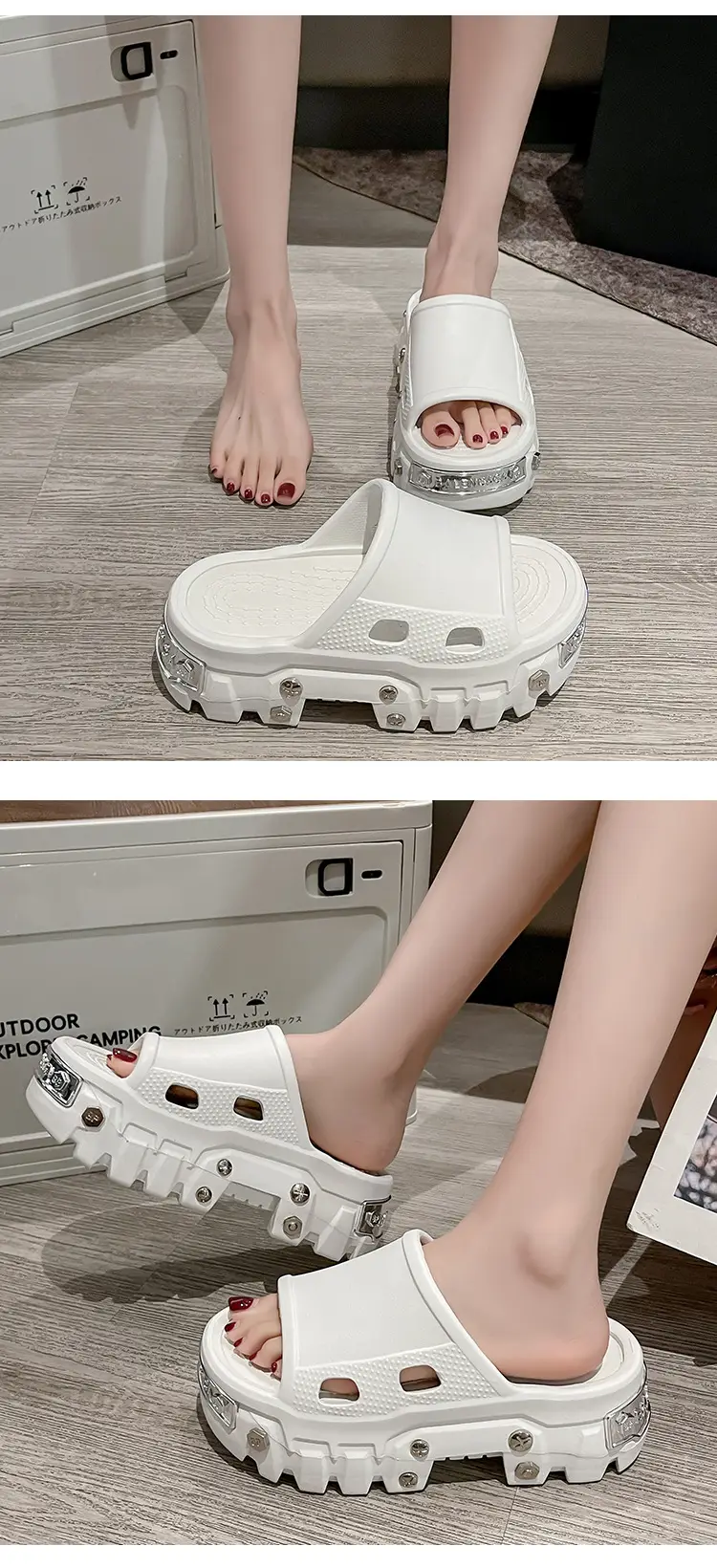 Punk style rivet hole shoes women's summer outdoor wear small height platform Paris eva non-slip deodorant sandals — feature 12