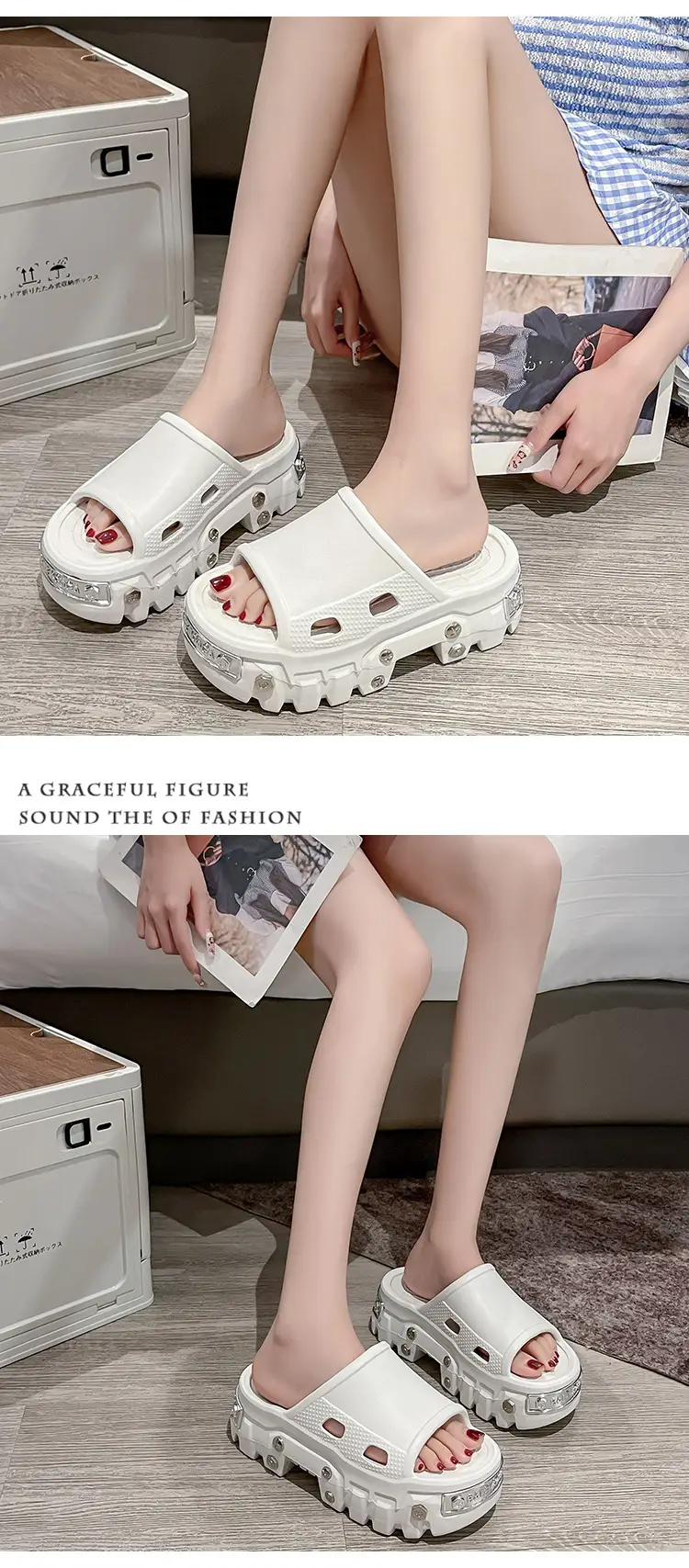 Punk style rivet hole shoes women's summer outdoor wear small height platform Paris eva non-slip deodorant sandals — feature 13