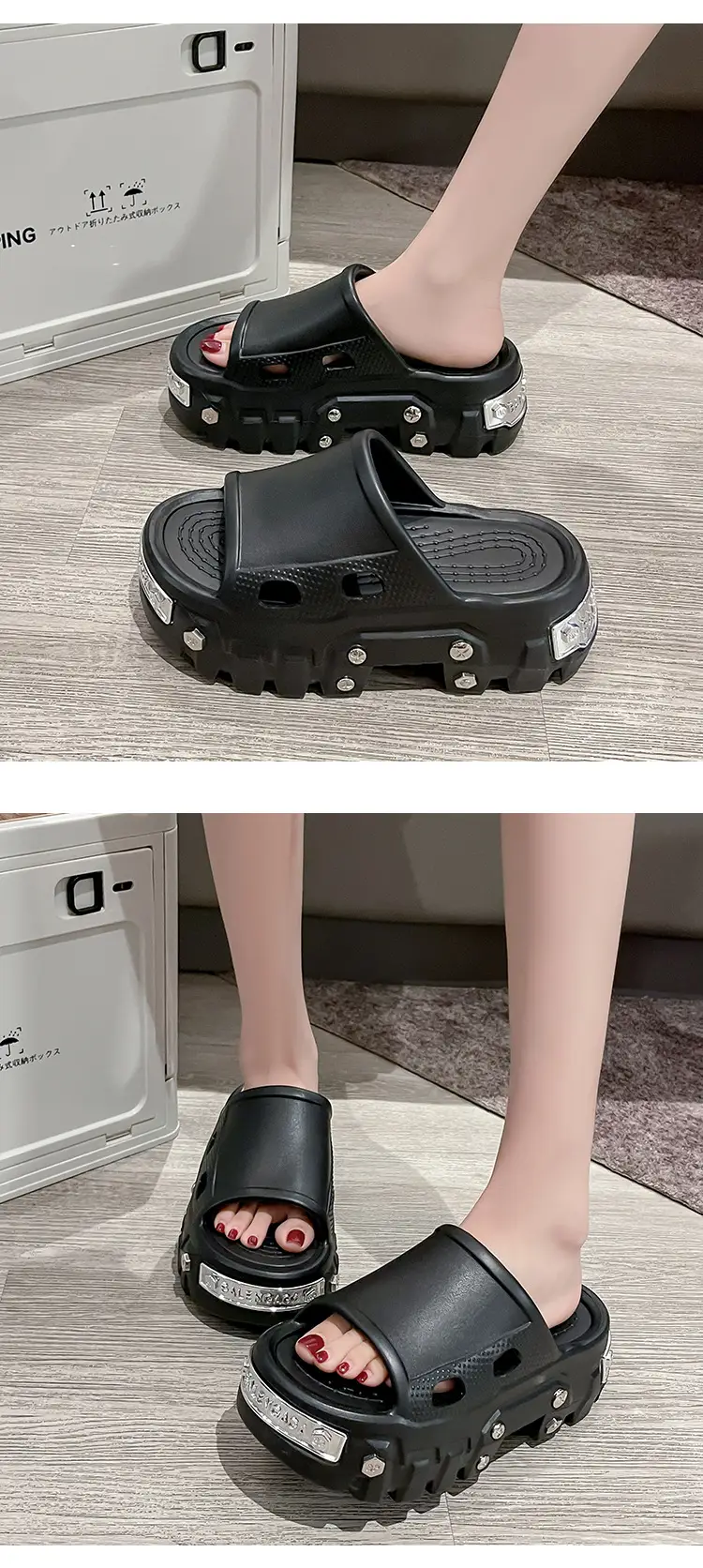 Punk style rivet hole shoes women's summer outdoor wear small height platform Paris eva non-slip deodorant sandals — feature 14