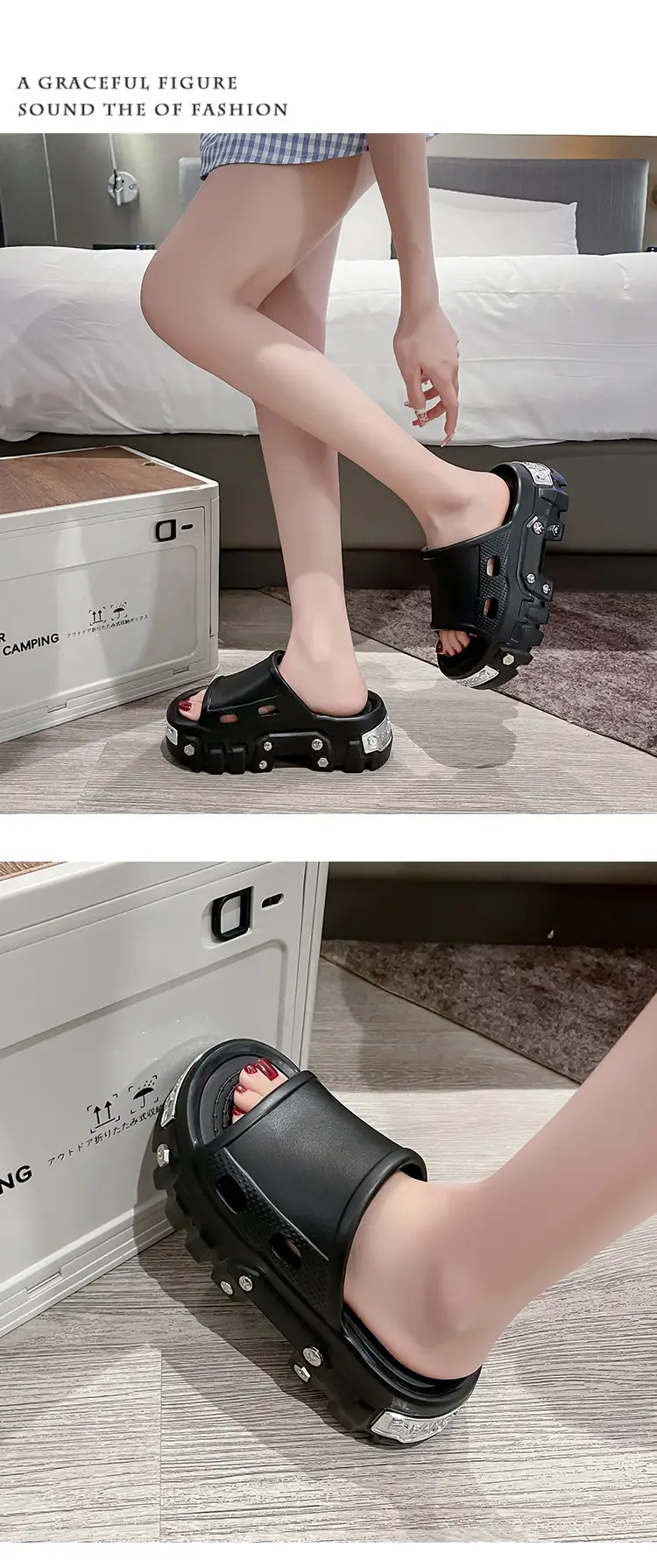 Punk style rivet hole shoes women's summer outdoor wear small height platform Paris eva non-slip deodorant sandals — feature 16