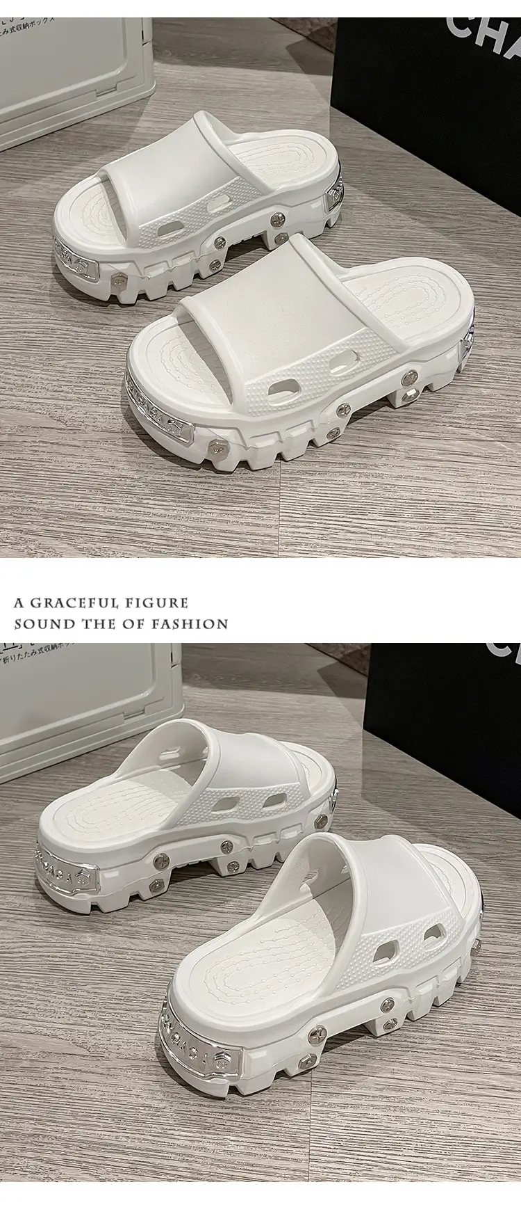 Punk style rivet hole shoes women's summer outdoor wear small height platform Paris eva non-slip deodorant sandals — feature 17