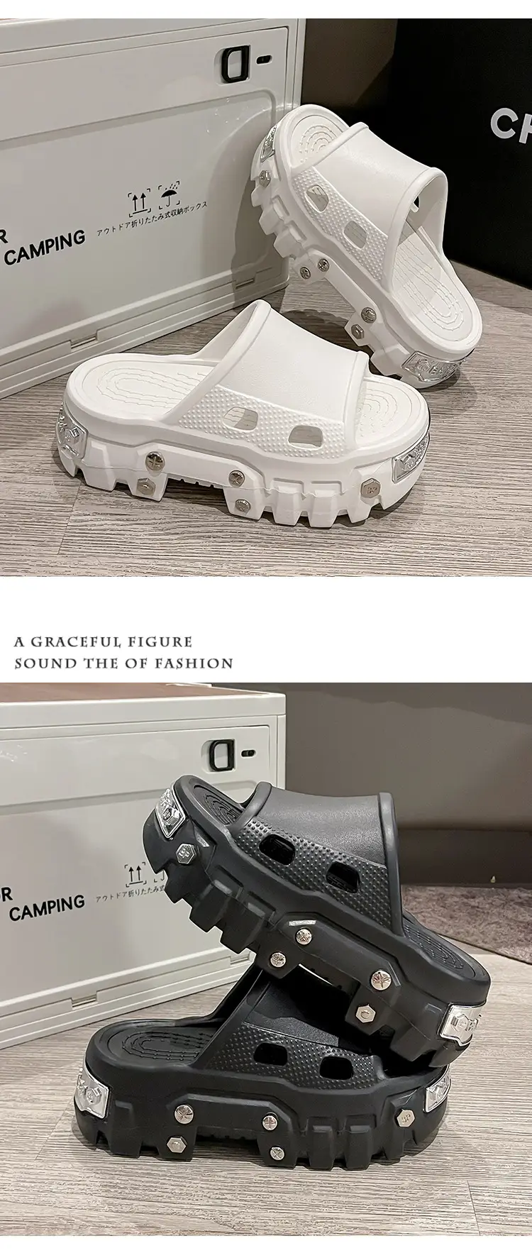 Punk style rivet hole shoes women's summer outdoor wear small height platform Paris eva non-slip deodorant sandals — feature 18