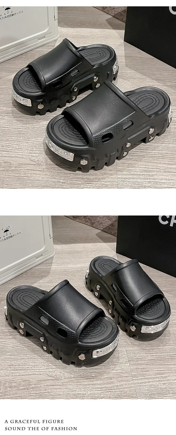 Punk style rivet hole shoes women's summer outdoor wear small height platform Paris eva non-slip deodorant sandals — feature 19