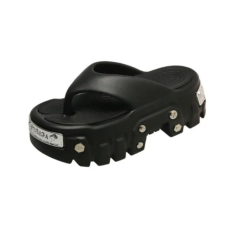 Punk style rivet hole shoes women's summer outdoor wear small height platform Paris eva non-slip deodorant sandals