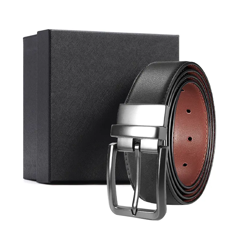 Men's Black Leather Pin Buckle Belt with Gift Box - Image 11