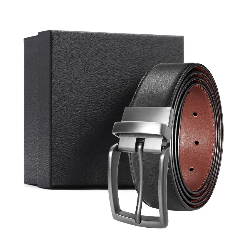 Men's Black Leather Pin Buckle Belt with Gift Box - Image 12