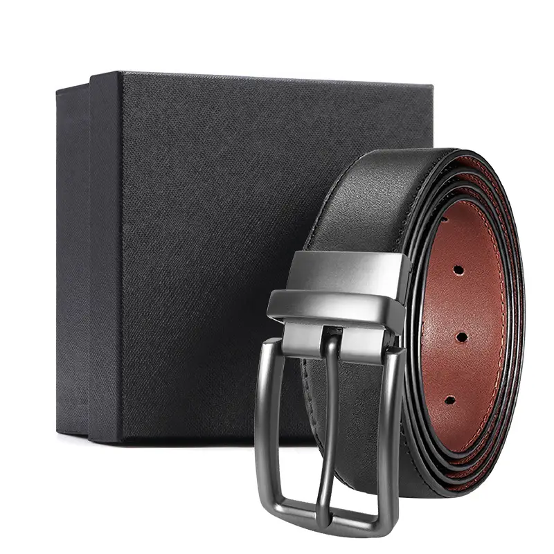 Men's Black Leather Pin Buckle Belt with Gift Box - Image 13