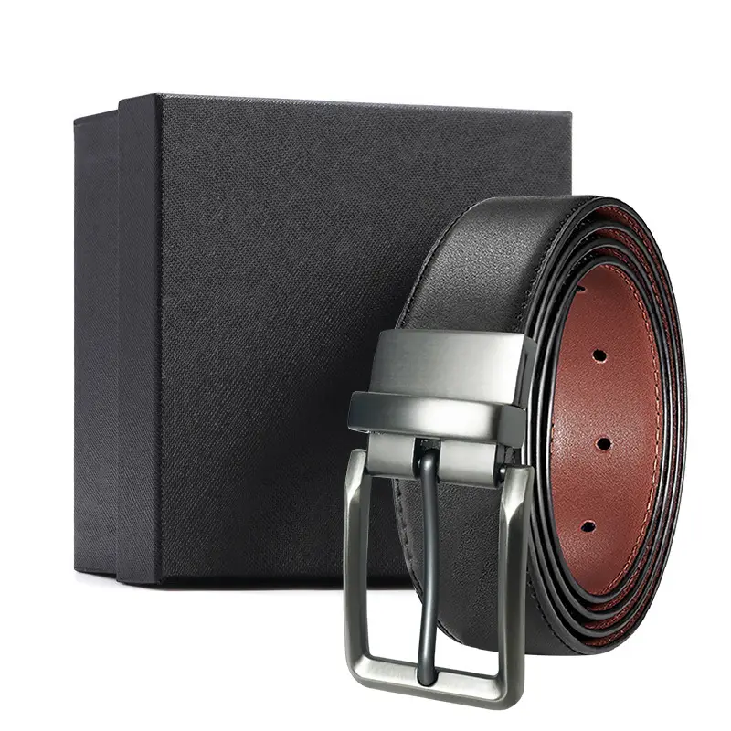 Men's Black Leather Pin Buckle Belt with Gift Box - Image 14