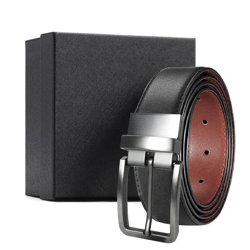 Men's Black Leather Pin Buckle Belt with Gift Box - Image 15
