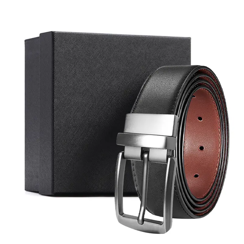 Men's Black Leather Pin Buckle Belt with Gift Box - Image 7