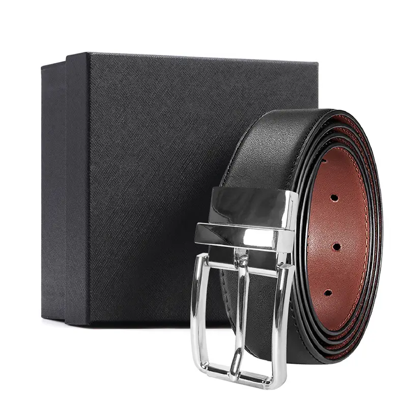 Men's Black Leather Pin Buckle Belt with Gift Box - Image 8