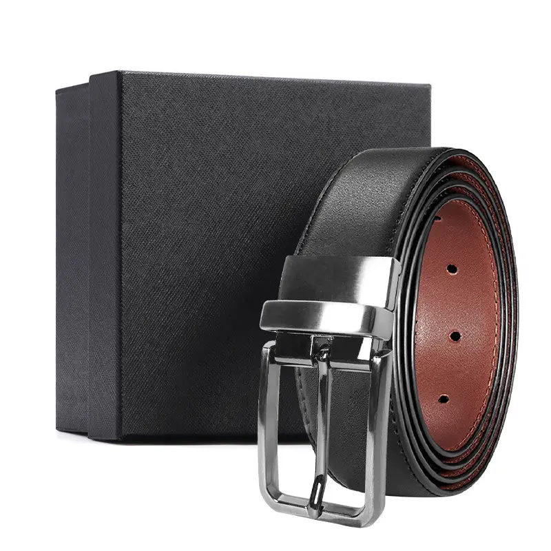 Men's Black Leather Pin Buckle Belt with Gift Box - Image 9