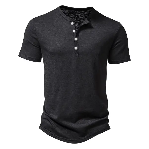 Men's Blue Bamboo Henley T-Shirt Short Sleeve — feature 11