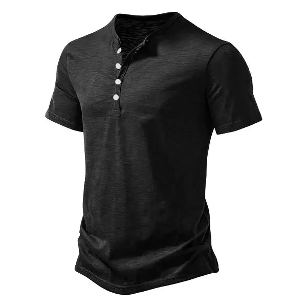 Men's Blue Bamboo Henley T-Shirt Short Sleeve — feature 14