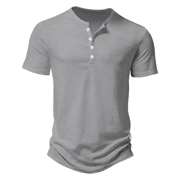 Men's Blue Bamboo Henley T-Shirt Short Sleeve — feature 19