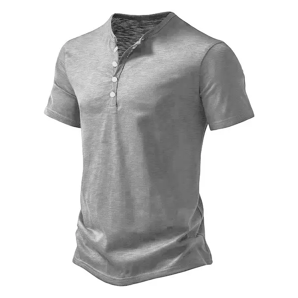 Men's Blue Bamboo Henley T-Shirt Short Sleeve — feature 22
