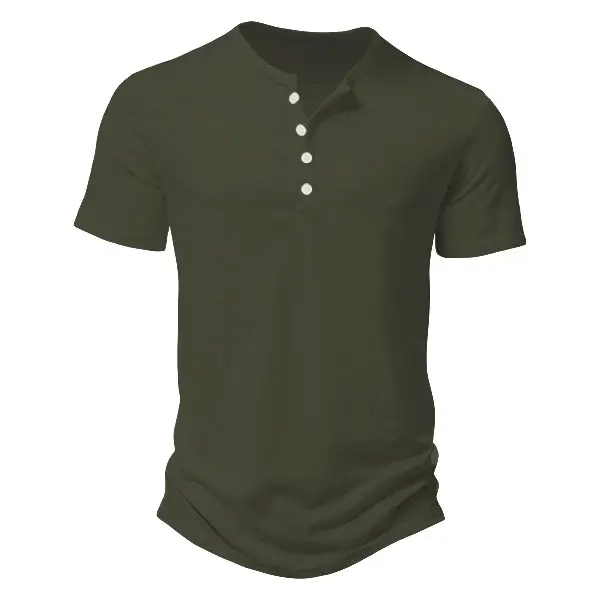 Men's Blue Bamboo Henley T-Shirt Short Sleeve — feature 26