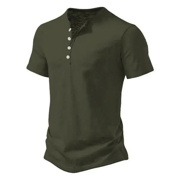 Men's Blue Bamboo Henley T-Shirt Short Sleeve — feature 29