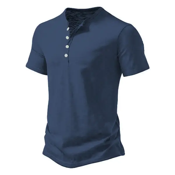 Men's Blue Bamboo Henley T-Shirt Short Sleeve — feature 34