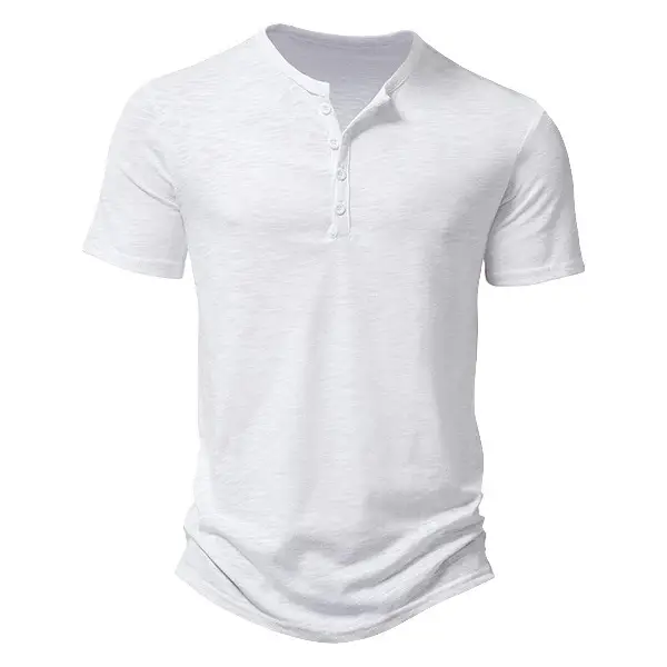 Men's Blue Bamboo Henley T-Shirt Short Sleeve — feature 4