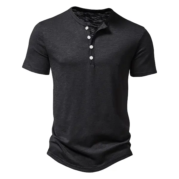 Men's Blue Bamboo Henley T-Shirt Short Sleeve