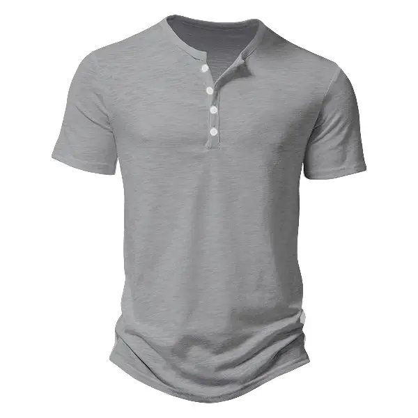 Men's Blue Bamboo Henley T-Shirt Short Sleeve
