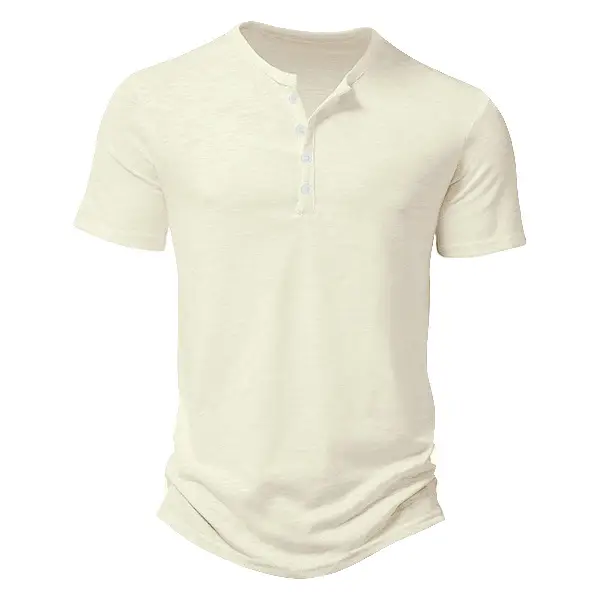 Men's Blue Bamboo Henley T-Shirt Short Sleeve