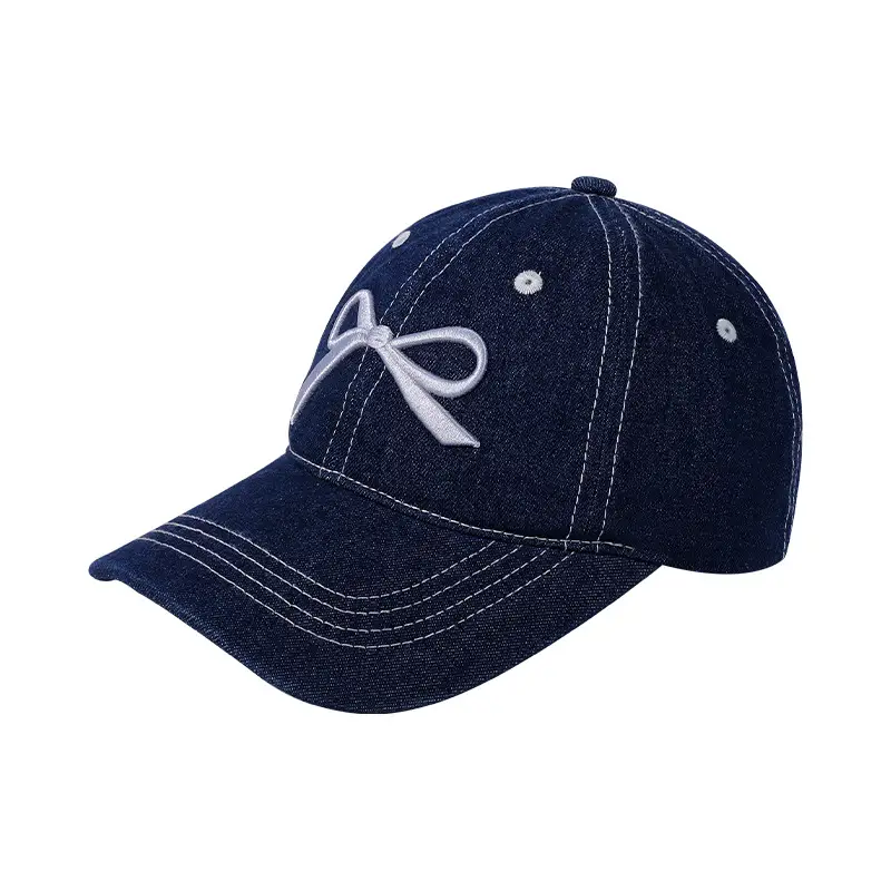 Women Blue Denim Baseball Cap Wide Brim Big Head - Image 10