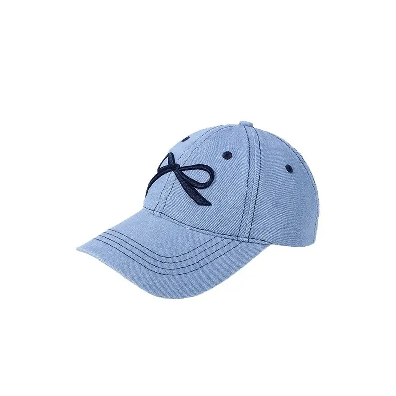 Women Blue Denim Baseball Cap Wide Brim Big Head - Image 12