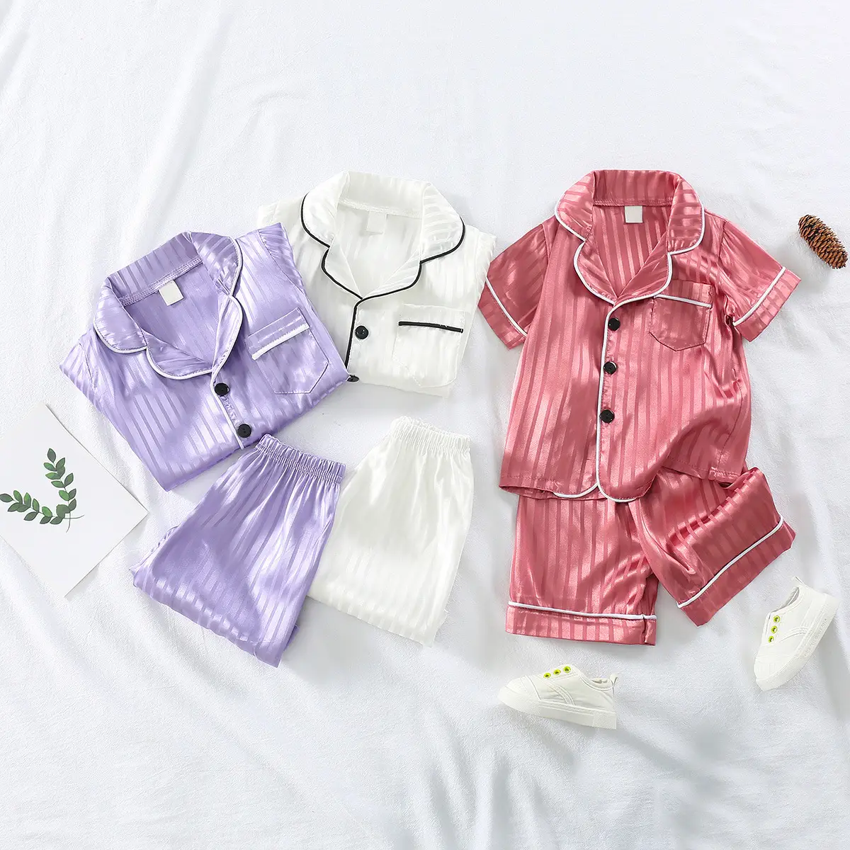 Pink Striped Baby Pajamas Set with Shoes — feature 12