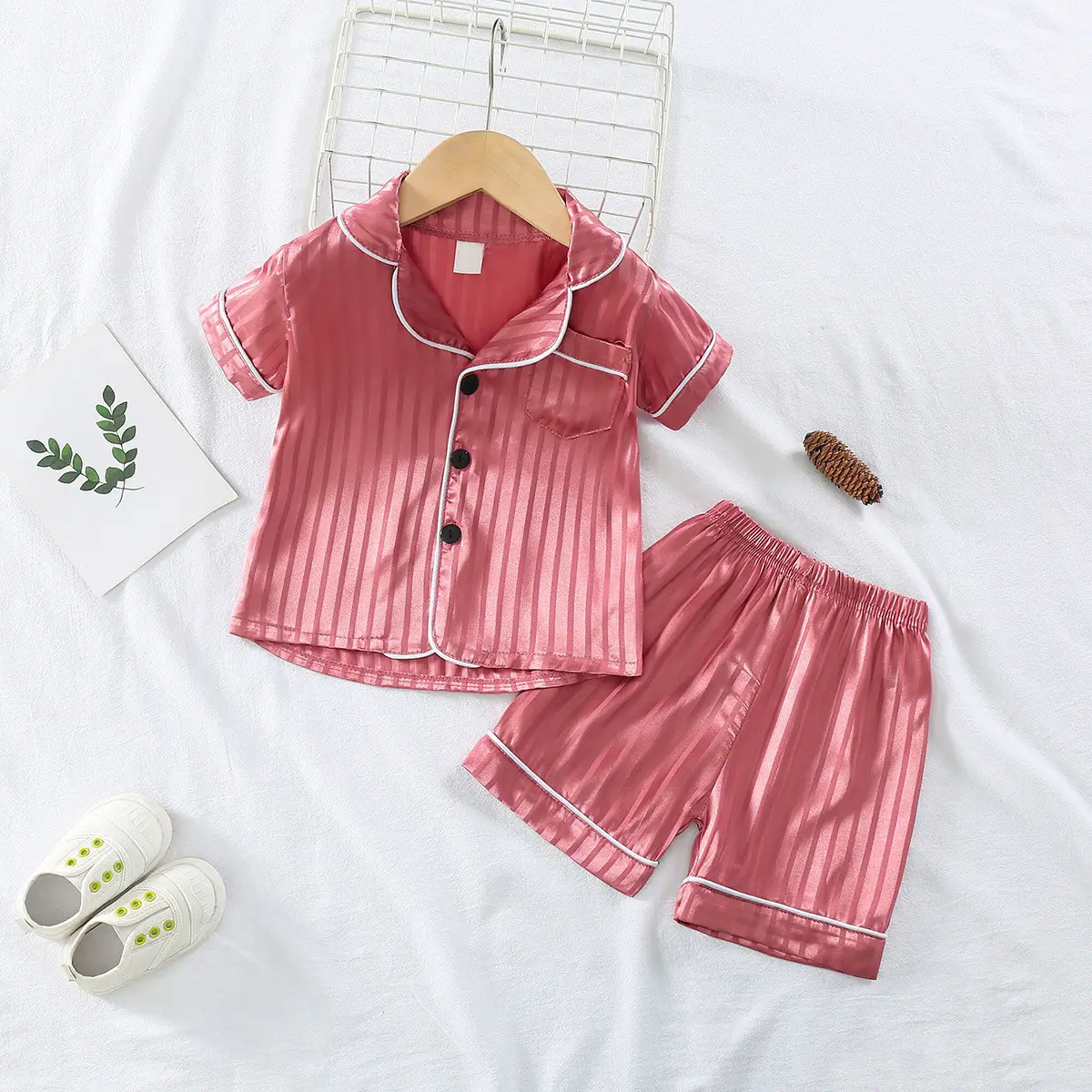 Pink Striped Baby Pajamas Set with Shoes — feature 14