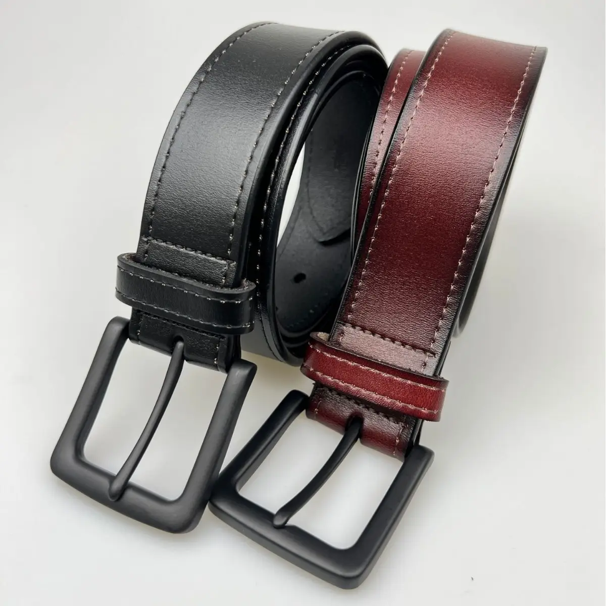 Men's Brown Leather Belt with Black Buckle