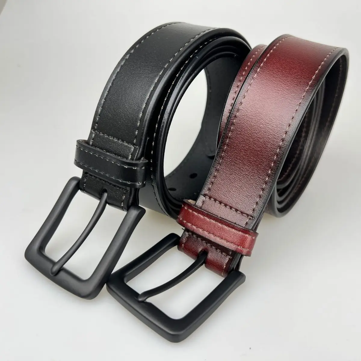 Men's Brown Leather Belt with Black Buckle