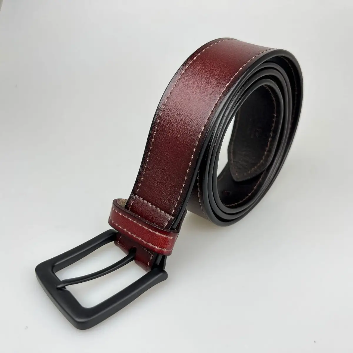 Men's Brown Leather Belt with Black Buckle