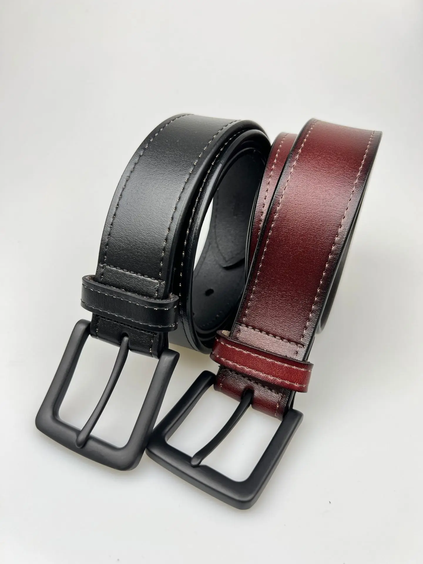 Men's Brown Leather Belt with Black Buckle — feature 1