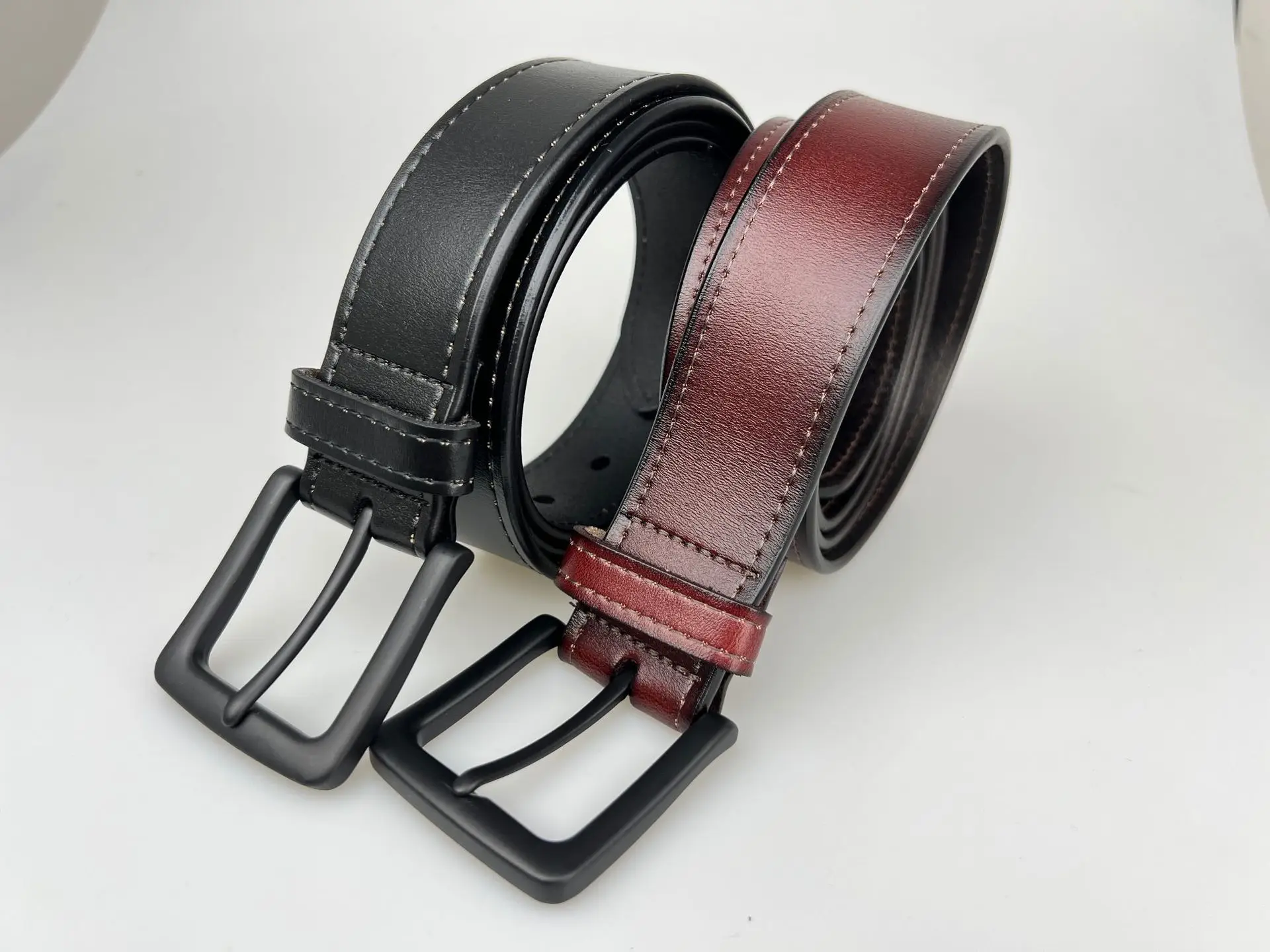 Men's Brown Leather Belt with Black Buckle — feature 2