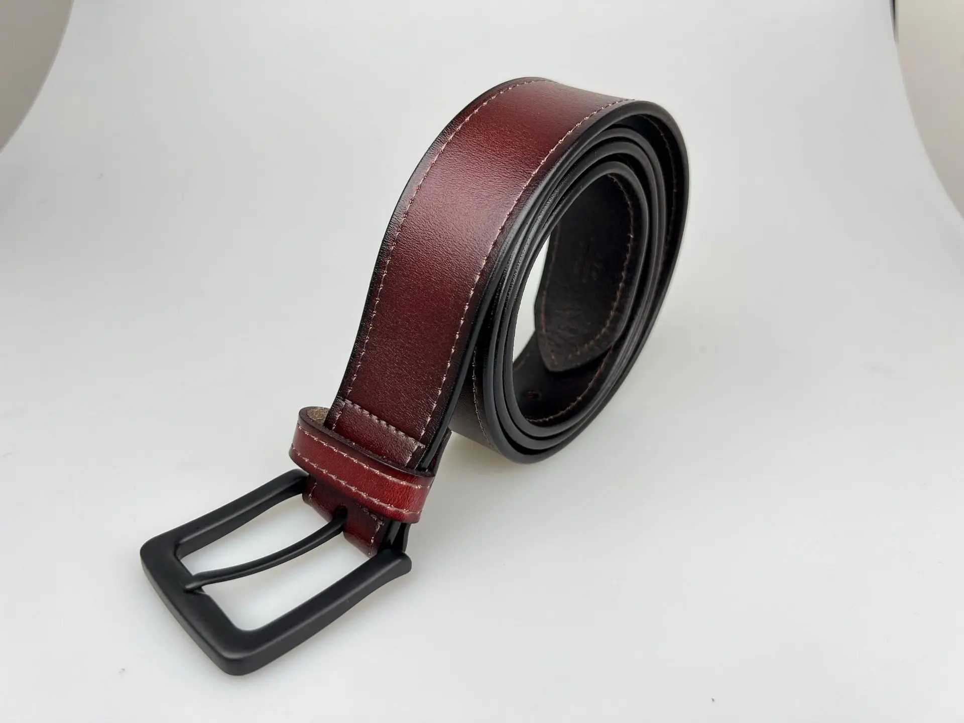 Men's Brown Leather Belt with Black Buckle — feature 3