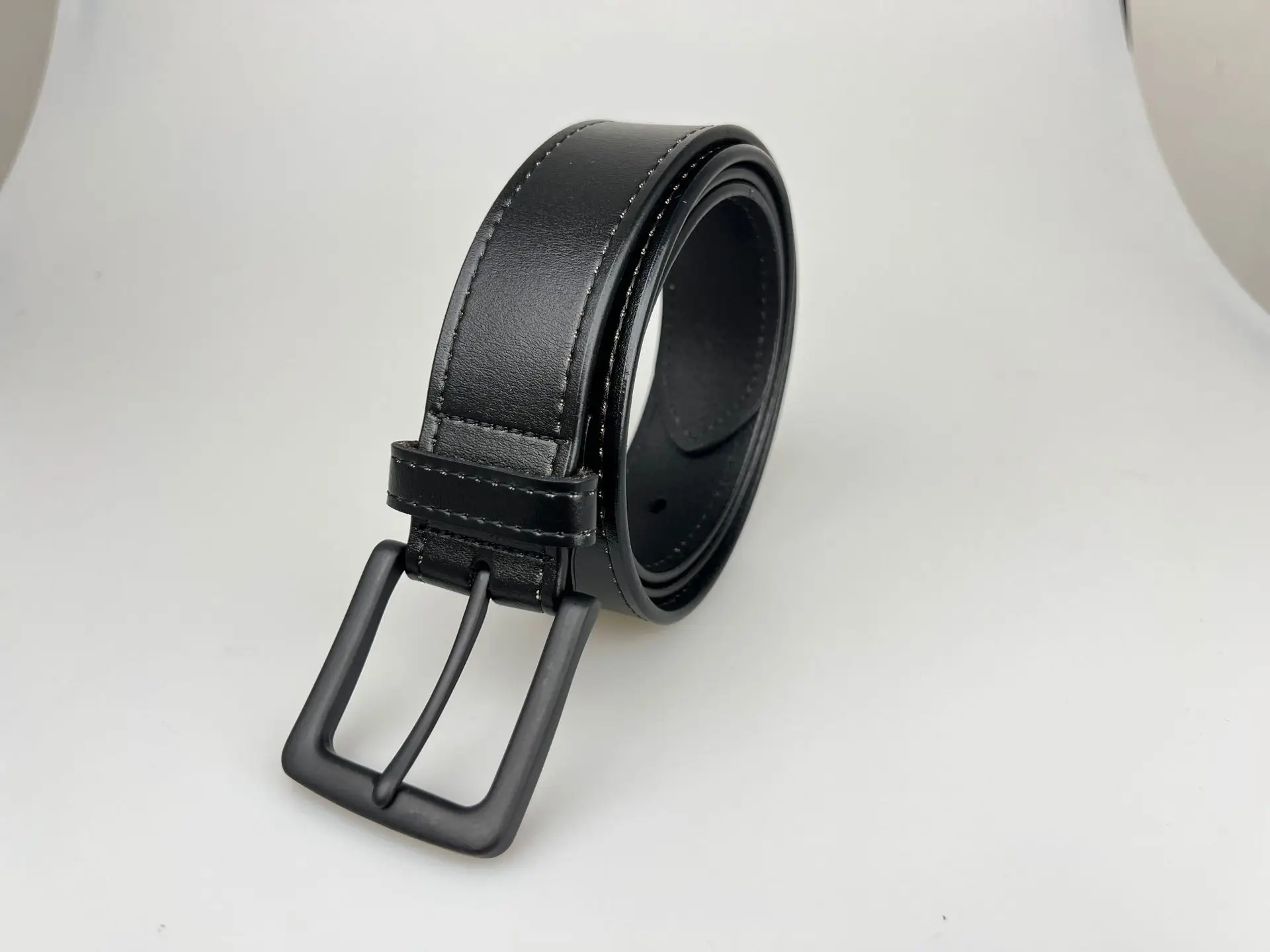 Men's Brown Leather Belt with Black Buckle — feature 4