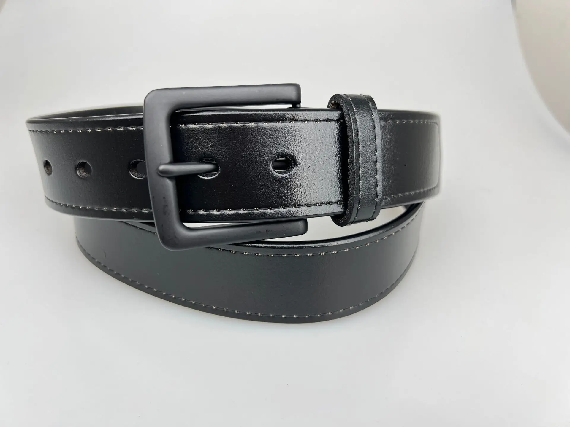 Men's Brown Leather Belt with Black Buckle — feature 5