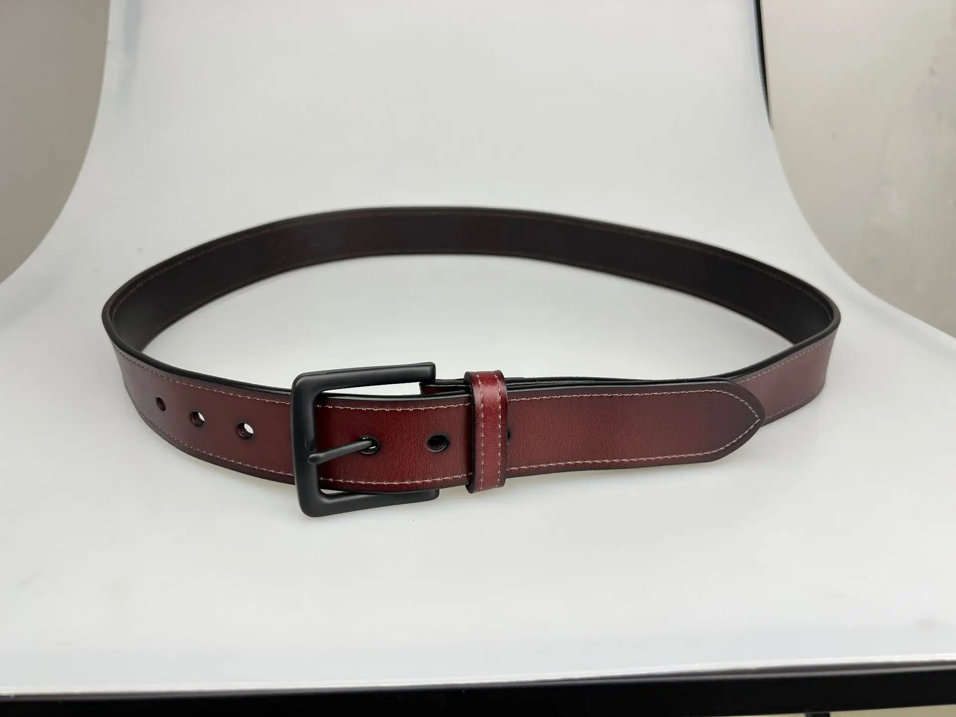 Men's Brown Leather Belt with Black Buckle — feature 6
