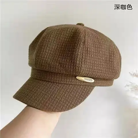 Women's Brown Waffle Cap with Brand Logo — feature 9