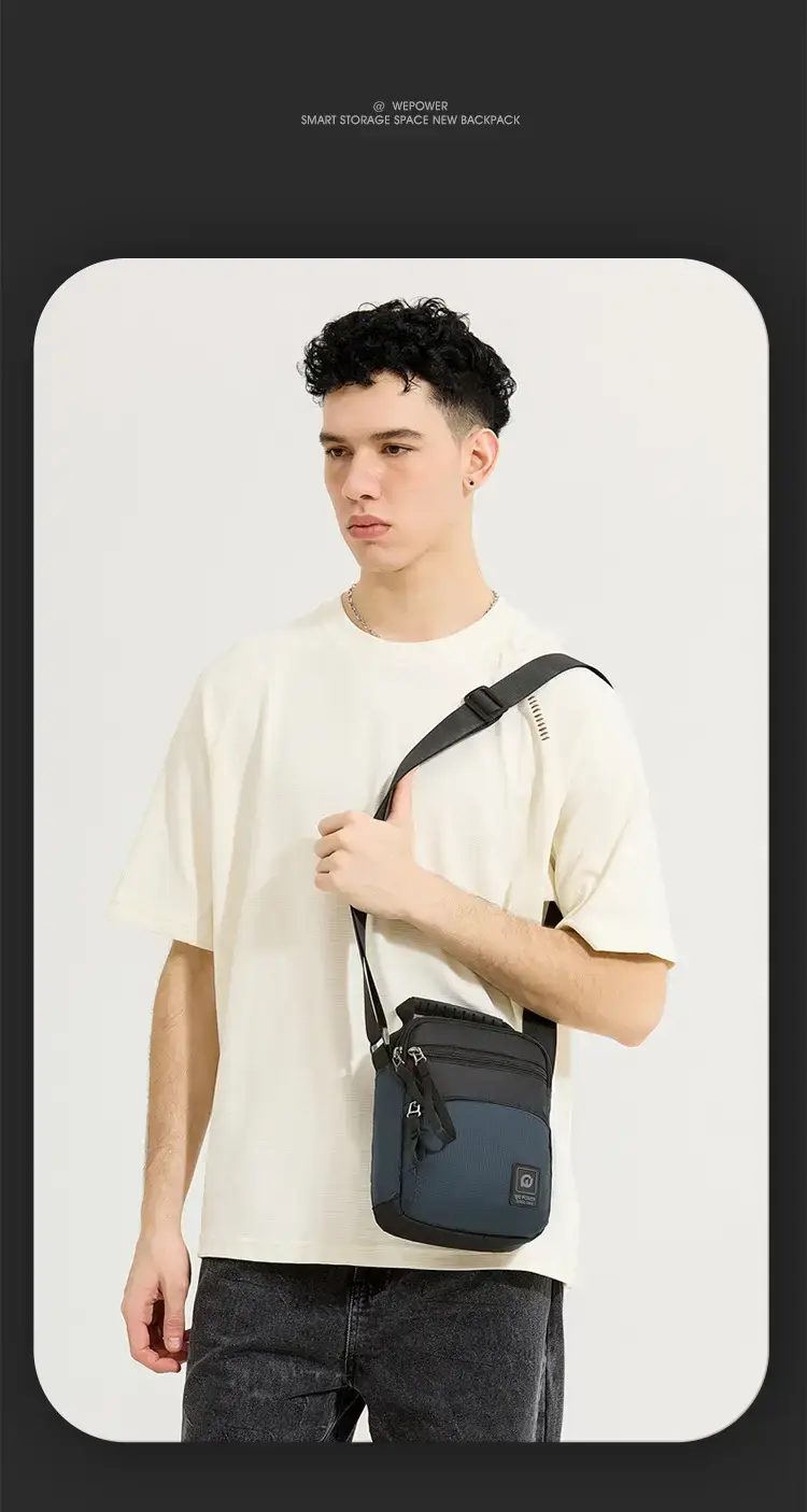 Men's Black Blue Crossbody Backpack with Adjustable Strap — feature 17