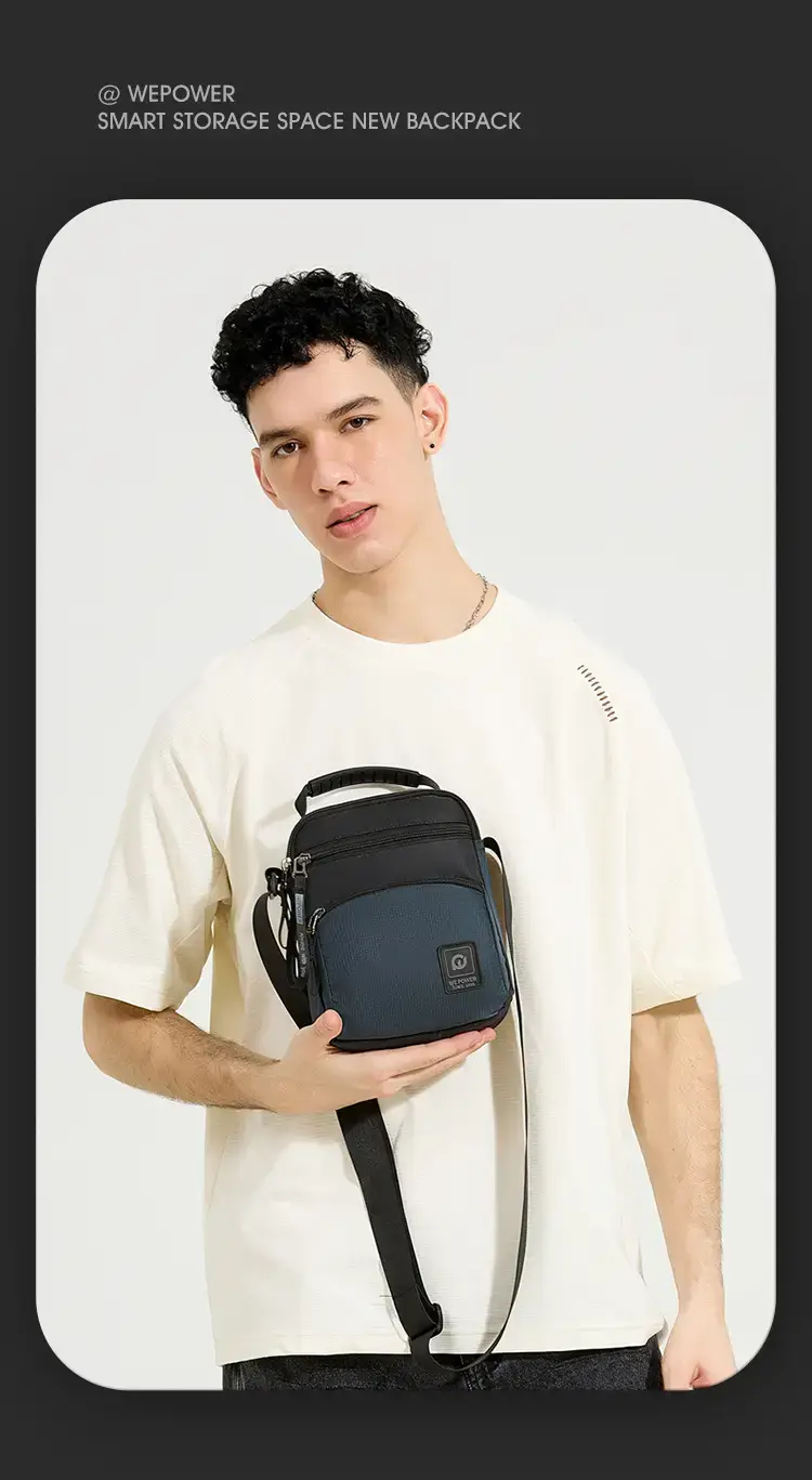 Men's Black Blue Crossbody Backpack with Adjustable Strap — feature 21