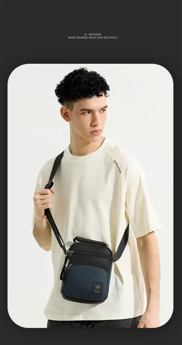 Men's Black Blue Crossbody Backpack with Adjustable Strap — feature 5