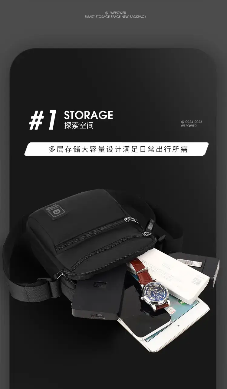 Men's Black Blue Crossbody Backpack with Adjustable Strap — feature 7